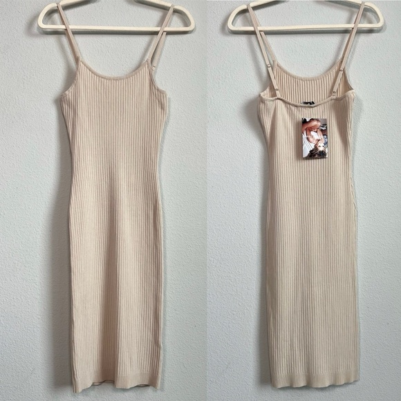 NWT Naked Wardrobe Ribbed Tan Knit Tank Midi Dress - Picture 1 of 7